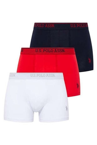 U.S. Polo Assn. 80097 Erkek Kırmızı-Lacivert-Beyaz 3lü Boxer